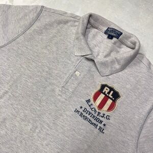 Polo Ralph Lauren Polo Shirt Mens L Gray 1st Division RL Regiment RL Crest Badge
